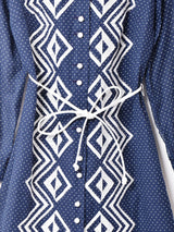 ドット柄 刺繍 長袖シャツワンピース