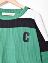 Elcamino アルファベットパッチ ラインセーター