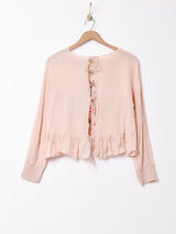 バックリボン 刺繍長袖トップス