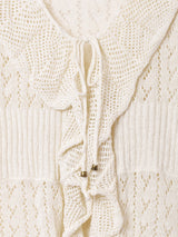 フリル 長袖 クロシェカーディガン