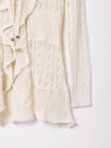 フリル 長袖 クロシェカーディガン