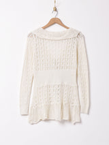 フリル 長袖 クロシェカーディガン