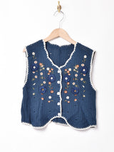 【2色展開】Meridian フラワー刺繍 クロシェニットベスト