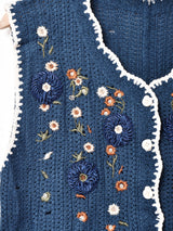 【2色展開】Meridian フラワー刺繍 クロシェニットベスト