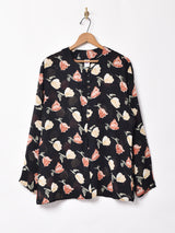 花柄 ノーカラー  シースルー長袖シャツ