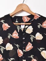 花柄 ノーカラー  シースルー長袖シャツ