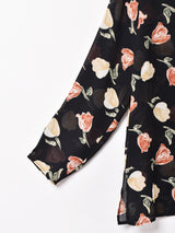 花柄 ノーカラー  シースルー長袖シャツ