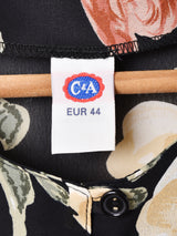 花柄 ノーカラー  シースルー長袖シャツ