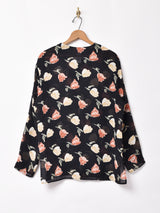 花柄 ノーカラー  シースルー長袖シャツ