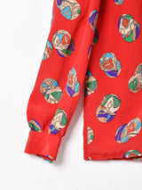 総柄 パフスリーブ 長袖シャツ