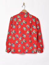 総柄 パフスリーブ 長袖シャツ