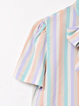 ストライプ ボウタイ 半袖ブラウス