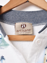 アメリカ製 灯台 総柄 フロントボタン スウェットシャツ