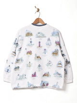 アメリカ製 灯台 総柄 フロントボタン スウェットシャツ