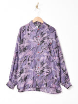 総柄 長袖 シルクシャツ