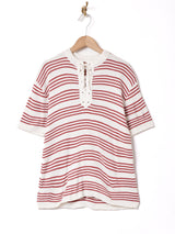 ボーダー レースアップ サマーニットトップス