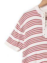 ボーダー レースアップ サマーニットトップス