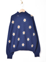 イタリア製 ダイヤ柄 ハイネックセーター