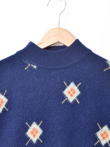 イタリア製 ダイヤ柄 ハイネックセーター