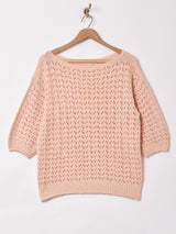 パステルカラー 5分袖 透かし編みセーター