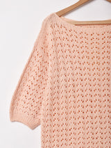 パステルカラー 5分袖 透かし編みセーター