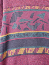 総柄 Vネックセーター