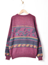 総柄 Vネックセーター