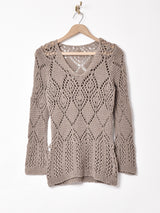 Vネック ダイヤ柄 長袖 クロシェトップス