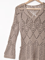 Vネック ダイヤ柄 長袖 クロシェトップス