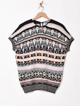 総柄 マルチカラー 半袖セーター