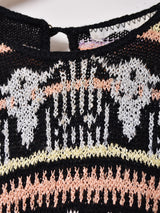 総柄 マルチカラー 半袖セーター