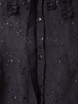 フリル 刺繍 長袖 シアーブラウス