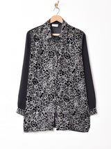 メタリックデザイン 花柄 長袖 シアーシャツ