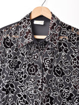 メタリックデザイン 花柄 長袖 シアーシャツ