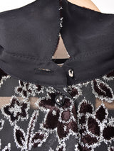 メタリックデザイン 花柄 長袖 シアーシャツ