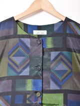 総柄 ノーカラー 半袖シャツ