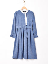 【3色展開】Meridian コーデュロイフリルネックワンピース