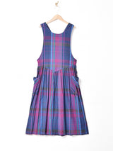 チェック柄 バッククロス スリーブレスワンピース