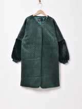 【3色展開】Meridian ベロア キルティングコート 切り替えフェイクファー