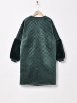 【3色展開】Meridian ベロア キルティングコート 切り替えフェイクファー