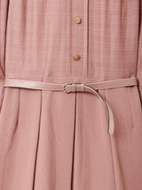 イギリス製 ベルト付き スタンドカラー 長袖ワンピース