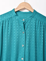 スタンドカラー 織柄 長袖ワンピース