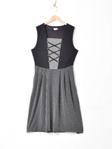 レースアップ風デザイン スリーブレスワンピース