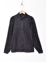 ストライプ メタリック ボリュームスリーブ 長袖ブラウス