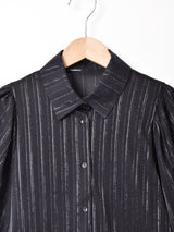 ストライプ メタリック ボリュームスリーブ 長袖ブラウス
