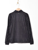 ストライプ メタリック ボリュームスリーブ 長袖ブラウス