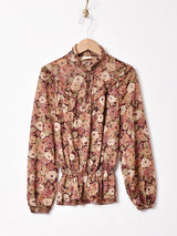 花柄 フリルカラー 長袖 ペプラムトップス