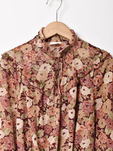 花柄 フリルカラー 長袖 ペプラムトップス