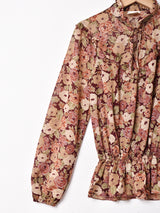 花柄 フリルカラー 長袖 ペプラムトップス