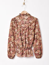 花柄 フリルカラー 長袖 ペプラムトップス